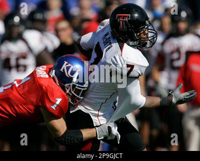 Oklahoma State tight end Brandon Pettigrew, left, wide receiver Dez Bryant  (1) can't come up with a pass in the end zone as Texas Tech safety Darcel  McBath (7) defends during the