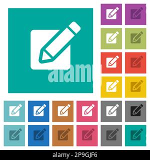 Editing box with pencil solid multi colored flat icons on plain square backgrounds. Included white and darker icon variations for hover or active effe Stock Vector