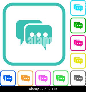 Two rounded square active chat bubbles solid vivid colored flat icons in curved borders on white background Stock Vector