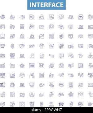 Interface line icons, signs set. Interface, Graphical, User, GUI, Toolkit, Software, Network, Protocol, HTML outline vector illustrations. Stock Vector