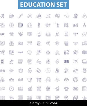 Education set line icons, signs set. Teaching, Learning, Schooling, Instruction, Courses, Classes, Training, Studies, Literacy outline vector Stock Vector