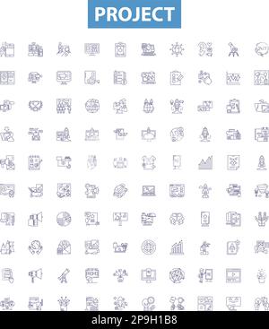 Project line icons, signs set. Development, Planning, Management, Construction, Planning, Implementation, Design, Delivery, Execution outline vector Stock Vector