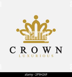 Crown Logo Vector Template,linear crown icons. Royal, luxury symbol. King, queen abstract geometric logo. Stock Vector