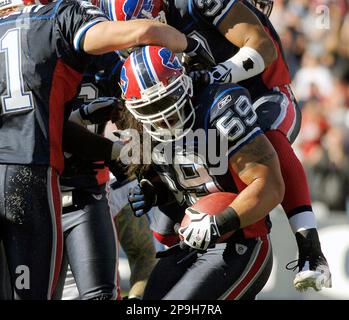 Buffalo Bills linebacker Kawika Mitchell (#55) during stretching exercises  at training camp, held at Saint John Fisher College in Pittsford, New York.  (Credit Image: © Mark Konezny/Southcreek Global/ZUMApress.com Stock Photo -  Alamy