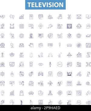 Television line icons, signs set. Television, TV, LCD, LED, Monitor, Plasmas, Digital, Big Screen, Video outline vector illustrations. Stock Vector
