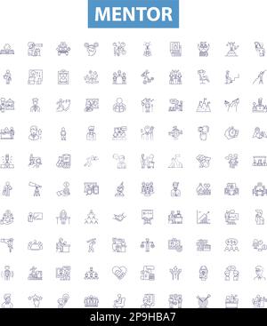 Mentor line icons, signs set. mentor, guidance, advice, experience, knowledge, wisdom, support, encouragement, inspiration outline vector Stock Vector