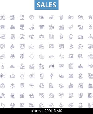 Sales line icons, signs set. Sales, Merchandising, Profits, Purchasing, Retailing, Marketability, Shipping, Advertising, Promotions outline vector Stock Vector