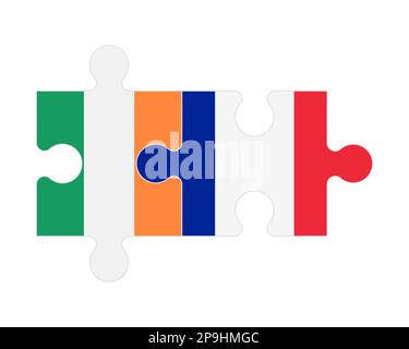 Connected puzzle of flags of Ireland and France, vector Stock Vector