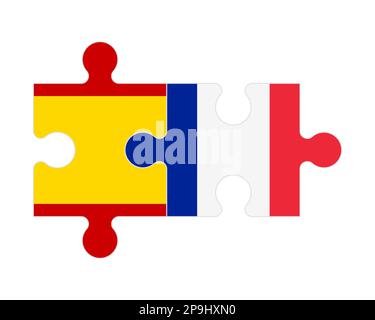Connected puzzle of flags of Spain and France, vector Stock Vector