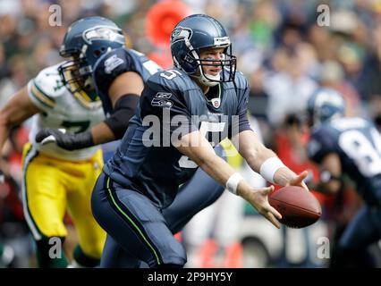 Seattle Seahawks quarterback Charlie Frye is sacked in the third quarter by  Green Bay Packers' Aaron Kampman at Qwest Field in Seattle, Washington,  Sunday, October 12, 2008. The Packers defeated the Seahawks