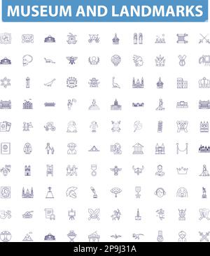 Landmarks line icons signs set. Design collection of Monuments, Statues ...