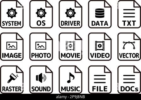 Various file types vector icon illustration set Stock Vector