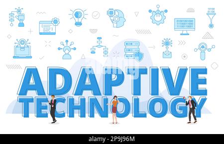 adaptive technology concept with big words and people surrounded by related icon with blue color style vector Stock Photo