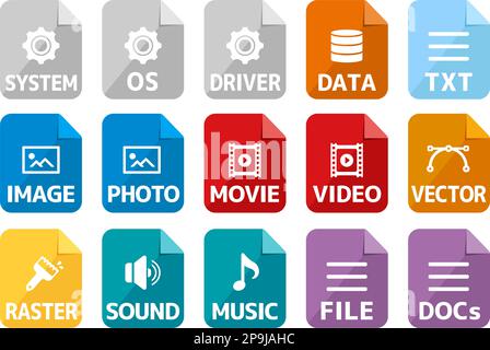 Various file types vector icon illustration set Stock Vector