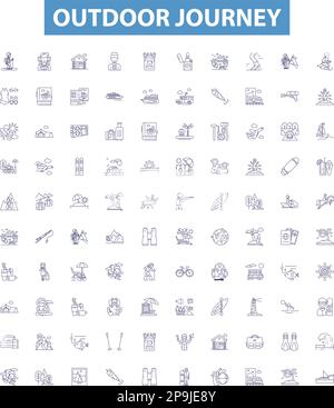 Outdoor journey line icons signs set. Design collection of Hike, Trek ...