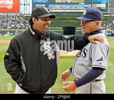 Chicago White Sox manager Ozzie Guillen, left, meets Tampa Bay