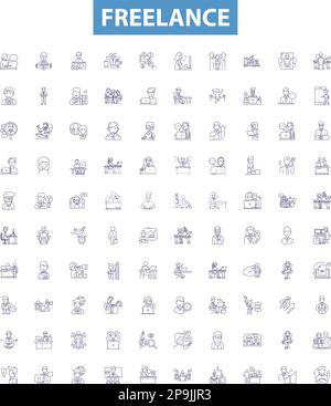 Freelance line icons signs set. Design collection of Freelancer ...