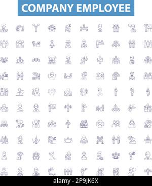 Company employee line icons, signs set. Staff, Co worker, Personnel, Colleague, Associate, Employer, Hire, Supervisor, Employed outline vector Stock Vector