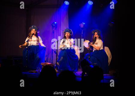 Lugo, Galicia, Spain. 10th Mar, 2023. The Galician group De Vacas, which with its music makes social criticism from humor and satire based on famous songs, offered a concert. The group is made up of Ines Salvado, Faia Diaz, Paula Romero and Guillerme Fernandez, in Galicia, Spain, on March 10, 2023. (Photo by Cristian Leyva/NurPhoto) Credit: NurPhoto SRL/Alamy Live News Stock Photo