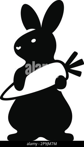 Silhouette of Rabbit Holding a Carrot Stock Vector