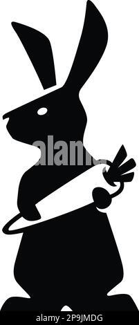 Silhouette of Rabbit Holding a Carrot Stock Vector