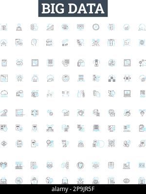 Big data vector line icons set. Hadoop, Analytics, Mining, Machine, Learning, Storage, Infrastructure illustration outline concept symbols and signs Stock Vector