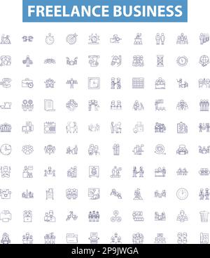 Freelance business line icons, signs set. freelance, business, contracting, outsourcing, self employment, entrepreneurship, independent, consulting Stock Vector