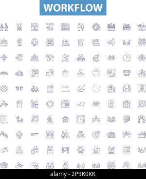 Workflow line icons, signs set. Process, Automation, Operations, Streamline, Management, Organize, Tasks, System, Coordinate outline vector Stock Vector