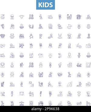 Kids line icons, signs set. Children, Toddlers, Babies, Youth, Teenagers, Infants, Nursery, Playful, Educate outline vector illustrations. Stock Vector