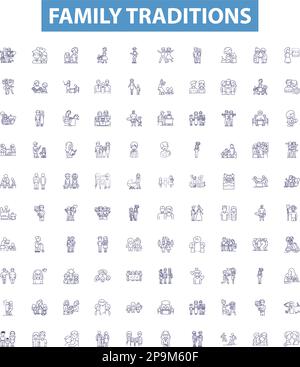 Family traditions line icons signs set. Design collection of Traditions ...