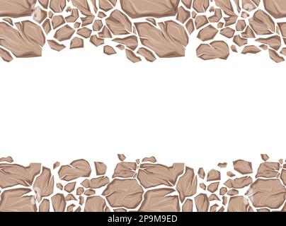 Vector horizontal vector card with border of dry clay and copy space. Broken earth stones. Frame with silhouette of smashed rocks with cracks Stock Vector