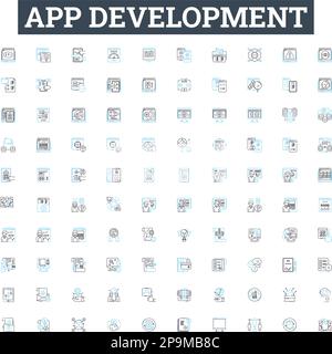 App development vector line icons set. app, development, design, mobile, software, coding, development illustration outline concept symbols and signs Stock Vector