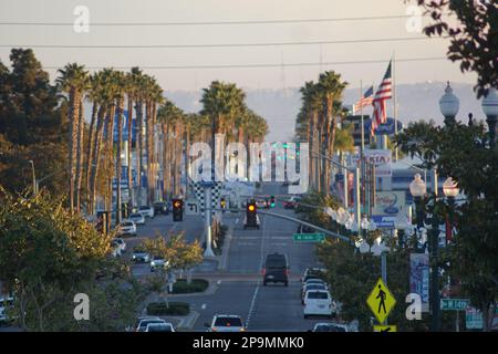 National City Boulevard facing south, with Tijuana, BC Mexico in the far hazy distance. Stock Photo