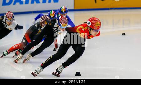 Seoul, South Korea. 11th Mar, 2023. Zang Yize (1st R) of China and Kim Gilli (2nd R) of South Korea compete during the women's 1500m Final B at the ISU World Short Track Speed Skating Championships in Seoul, South Korea, March 11, 2023. Credit: Wang Yiliang/Xinhua/Alamy Live News Stock Photo