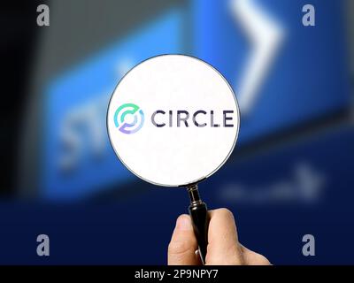 Suqian, China. 11th Mar, 2023. SUQIAN, CHINA - MARCH 11, 2023 - Illustration: Encrypted payment company Circle, Suqian, Jiangsu, China, March 11, 2023. Crypto payments company Circle: Still has $3.3 billion of its $40 billion USDC reserves in Silicon Valley banks. (Photo by CFOTO/Sipa USA) Credit: Sipa US/Alamy Live News