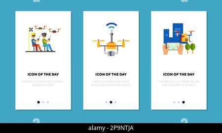 Aerial drone flat icon set Stock Vector