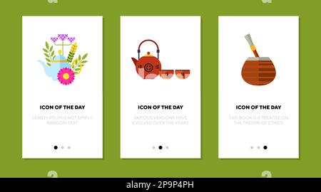 Tea ceremony thin flat icon set Stock Vector
