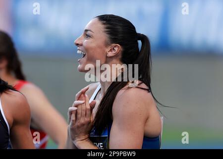 Michelle Jenneke of Australia wins the Women 100 metre Hurdlesduring the  2023 Sydney Track Classic athletics