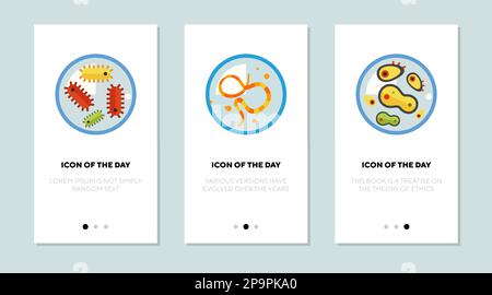 Microbes, viruses and microorganisms flat vector icon set Stock Vector