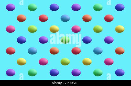 Rainbow Colored Easter Egg Pattern on Arctic Blue Background Stock Photo