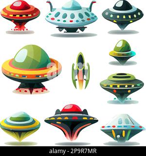 vector set illustration in cartoon style of fire game ufo Stock Vector