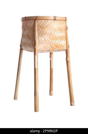 Empty wicker plant stand isolated on white. Interior accessory Stock Photo