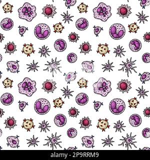 Bacteria and virus seamless pattern. Scientific vector illustration in sketch style. Doodle background Stock Vector