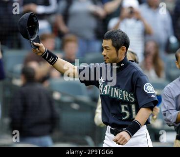 Seattle Mariners Ichiro Suzuki gets hit number 200 in the second inning  against the Texas Rangers September 13, 2009 at the Rangers Ballpark in  Arlington, Texas. Ichiro became the first player to
