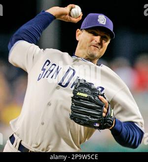 San Diego Padres closer Trevor Hoffman follows through with a pitch while  saving his ninth game of the year in the Padres 4-3 victory over the  Chicago Cubs Wednesday May 1, 2002