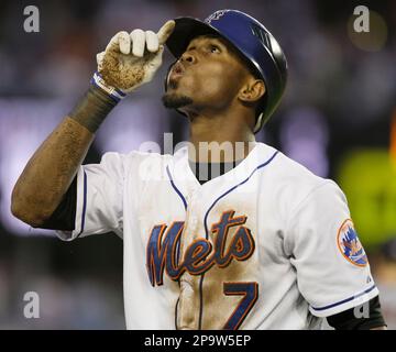 Jose Reyes #7 - Game Used White Pinstripe Jersey - Reyes Goes 2-3, HR, 2  RBI, 2 Runs and 2 Walks - Mets vs. Phillies - 9/4/17