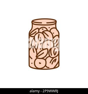 Pickled apricots in a jar color line icon. Stock Vector