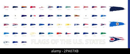 Grunge brush stroke flags collection, flags of the US States. Abstract flag collection. Stock Vector