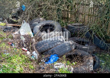 Denham, Buckinghamshire, UK. 11th March, 2023. Fly-tipping next to a lay-by in Denham. Credit: Maureen McLean/Alamy Live News Stock Photo