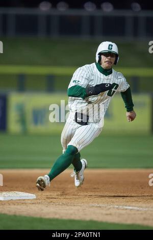 Blake Jackson (8) of the Charlotte 49ers takes off for third base against  the South Carolina Gamecocks at Truist Field on March 21, 2023 in Charlotte,  North Carolina. (Brian Westerholt/Four Seam Images